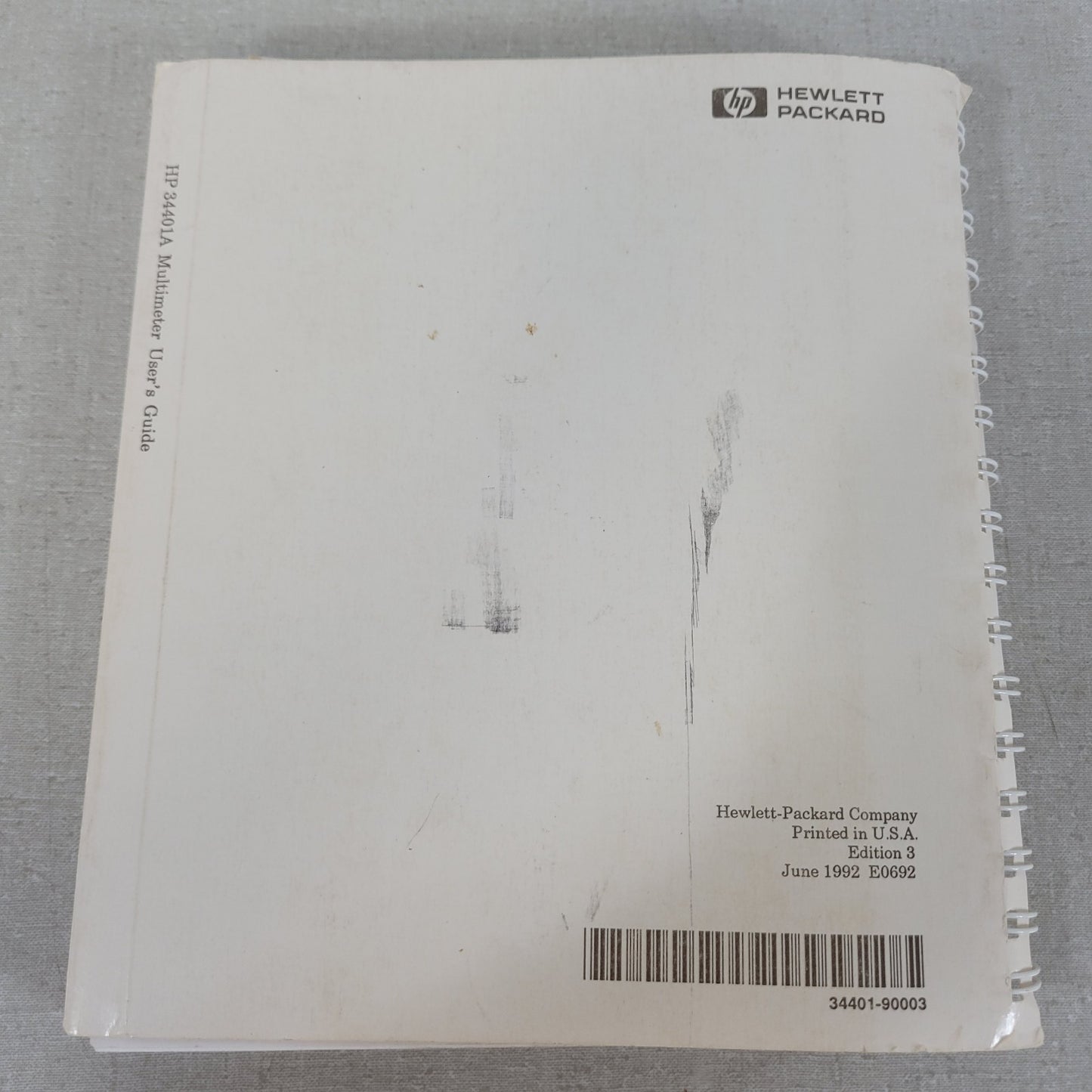 HP Hewlett Packard 34401A Digital Multimeter DMM User's Guide Manual 34401-90004