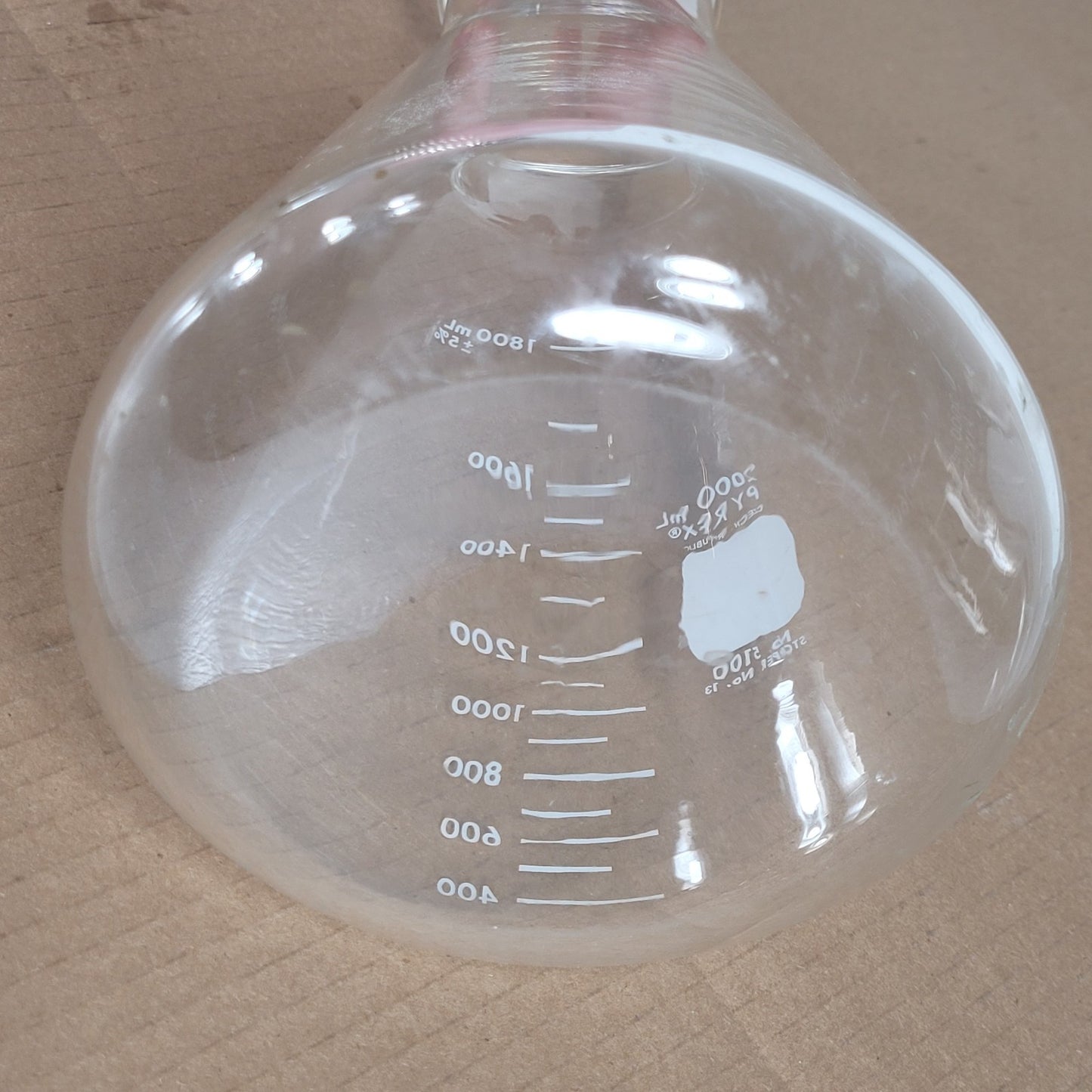Corning Pyrex No. 5100 Glass 2000mL Erlenmeyer Flask w/Stopper Opening Size 13