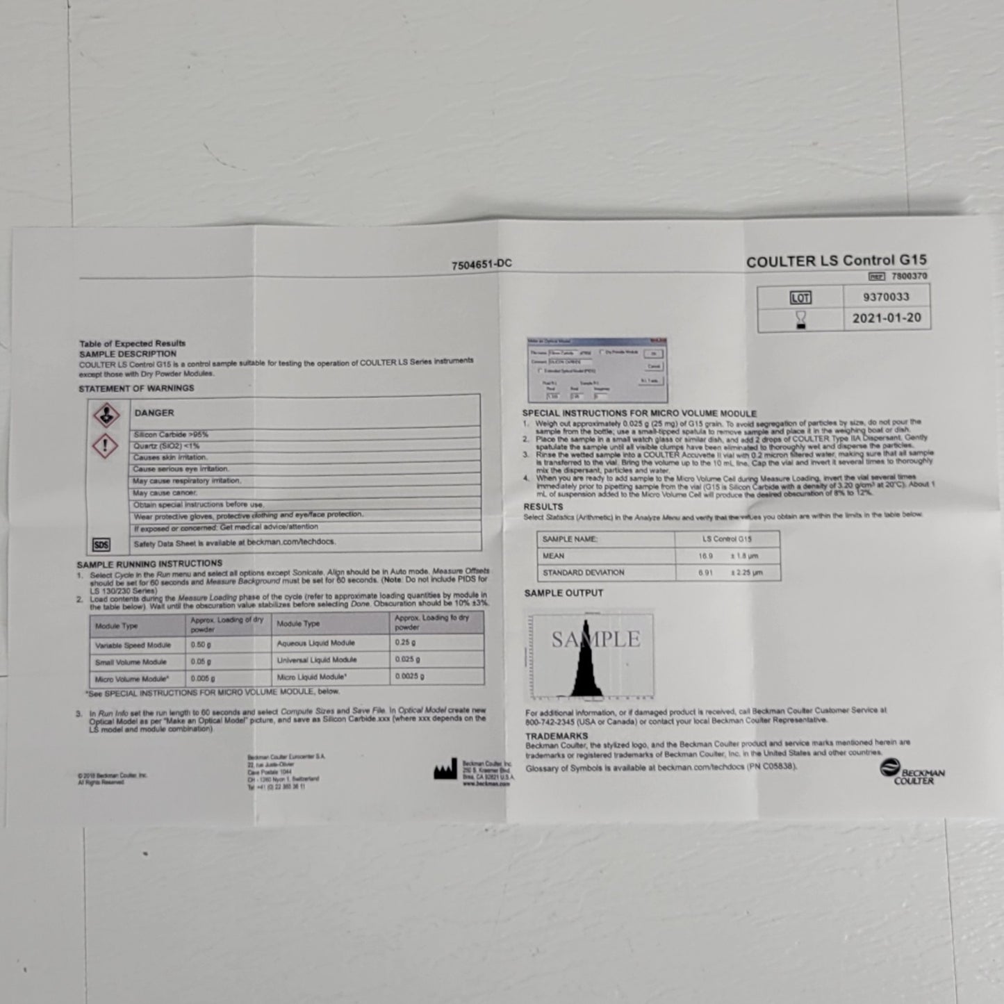 Beckman Coulter 7800370 G15 15µm Control Standard LS 13 320 10x0.5g