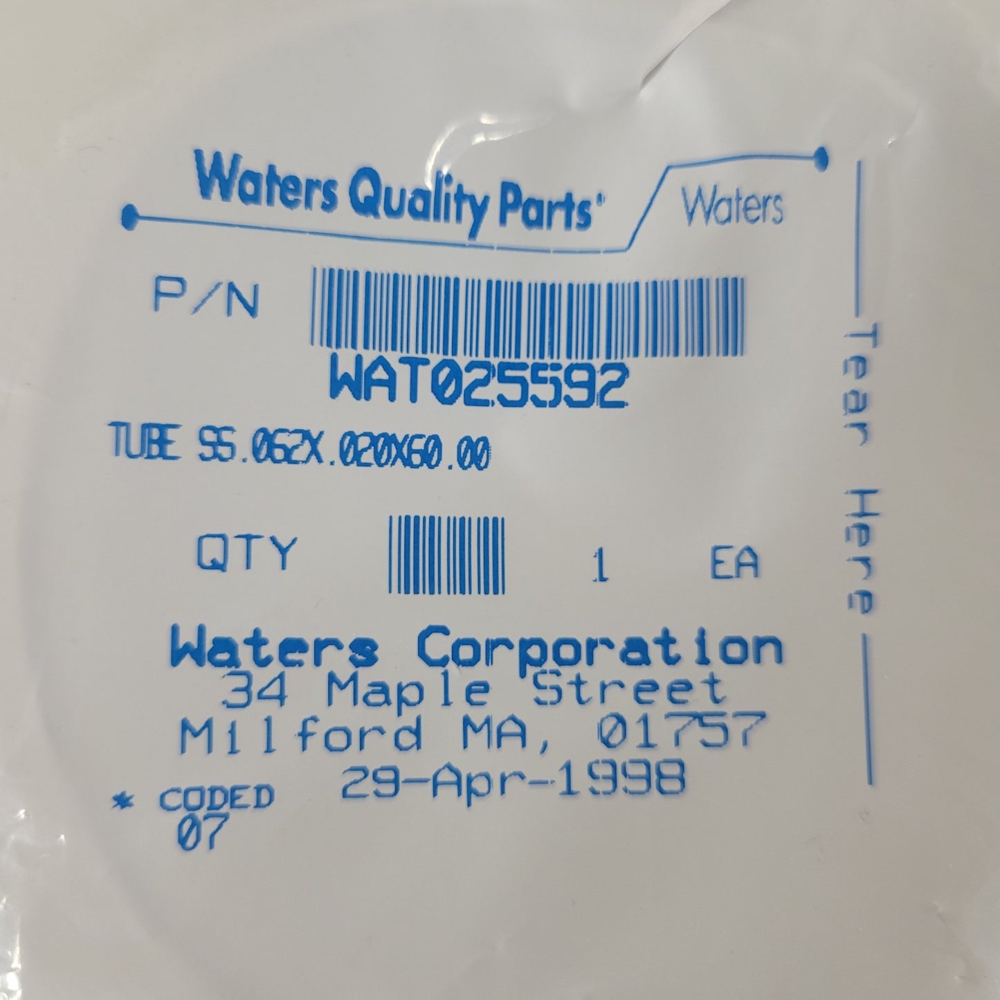 Waters WAT025592 SS HPLC Tubing 1/16in OD x .020in ID x 60in 600E