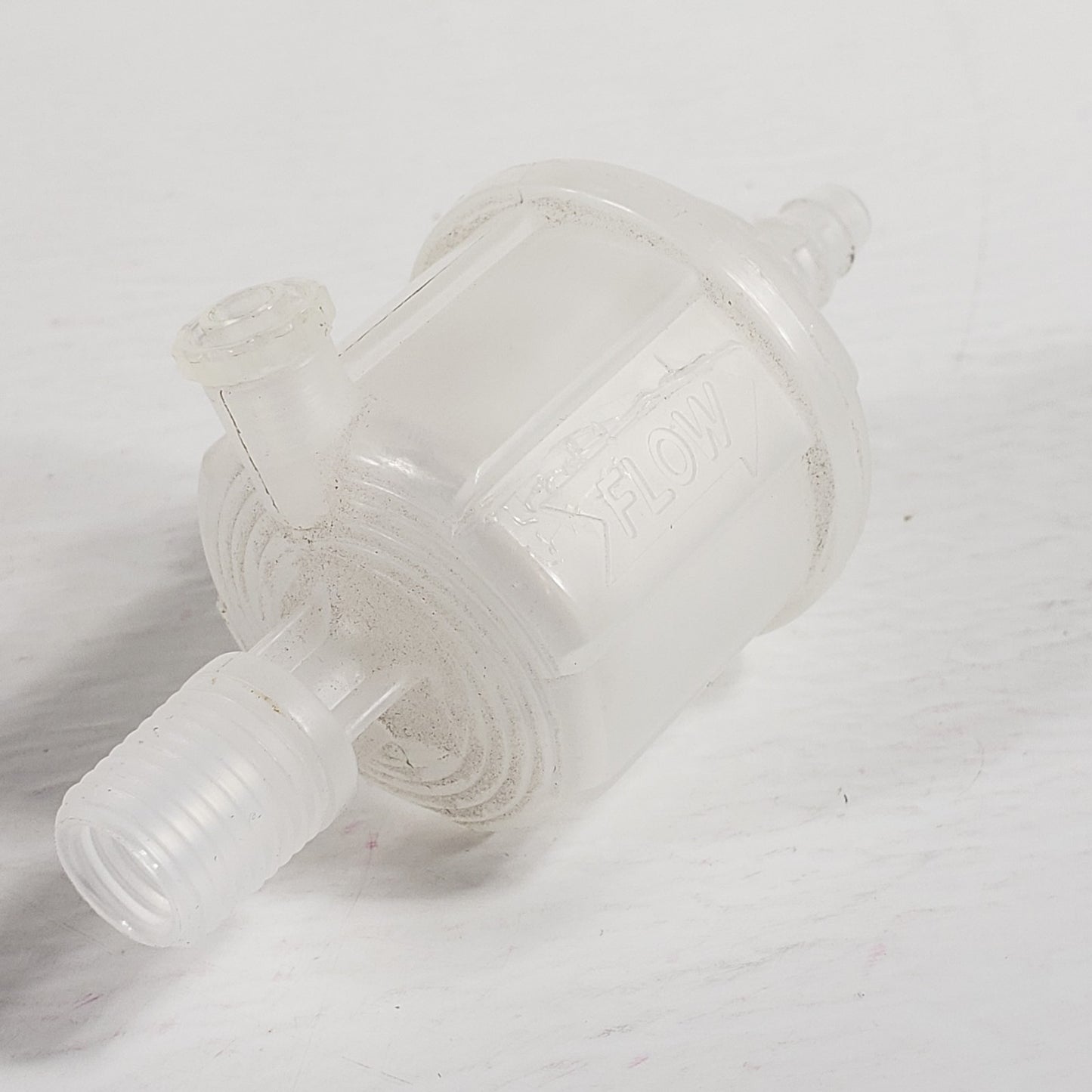 Transparent Threaded Inline Fuel Filter for Small Engines, Flow Direction Shown