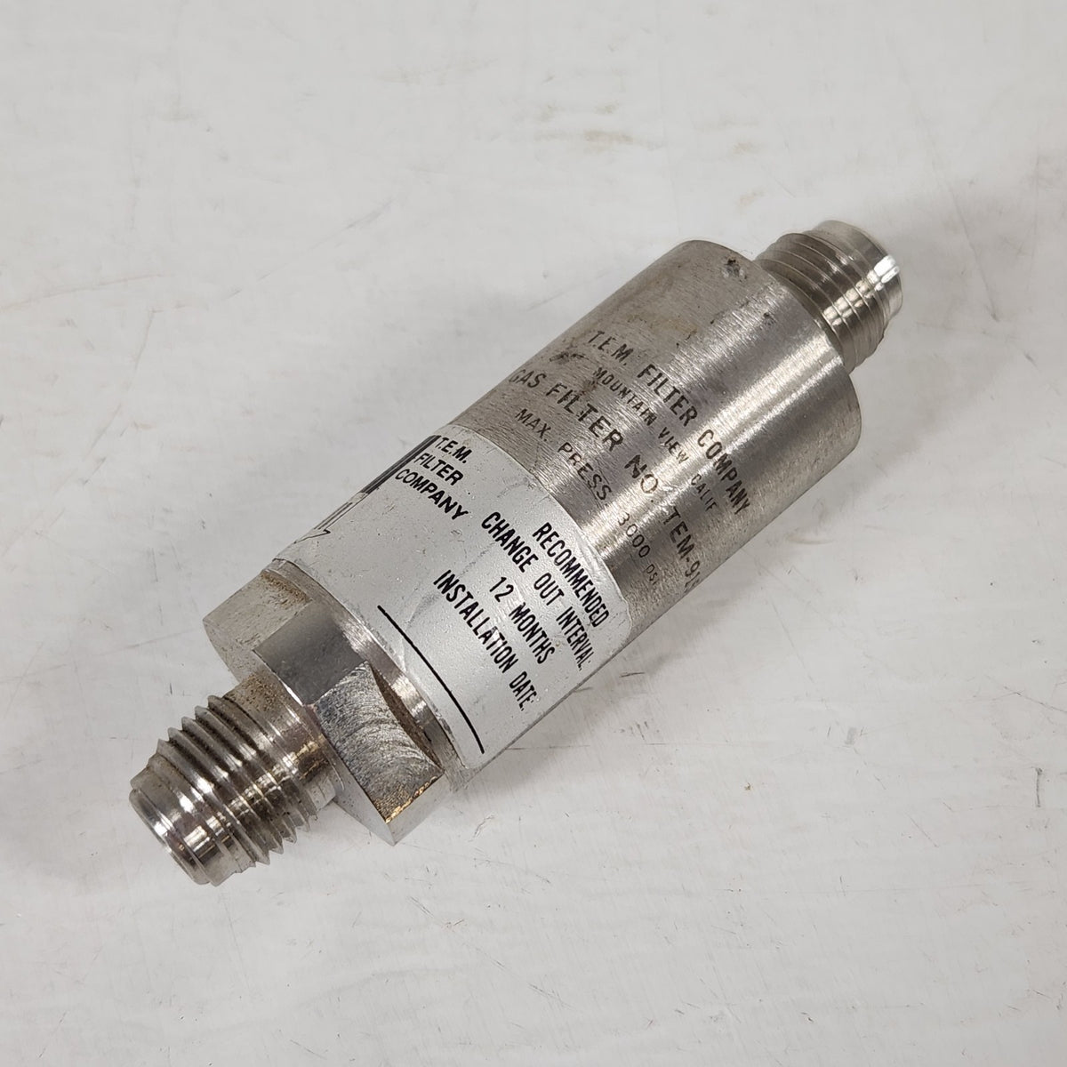 T.E.M. TEM-915 High Purity Inline Gas Filter 0.003 Micron 3000 PSI
