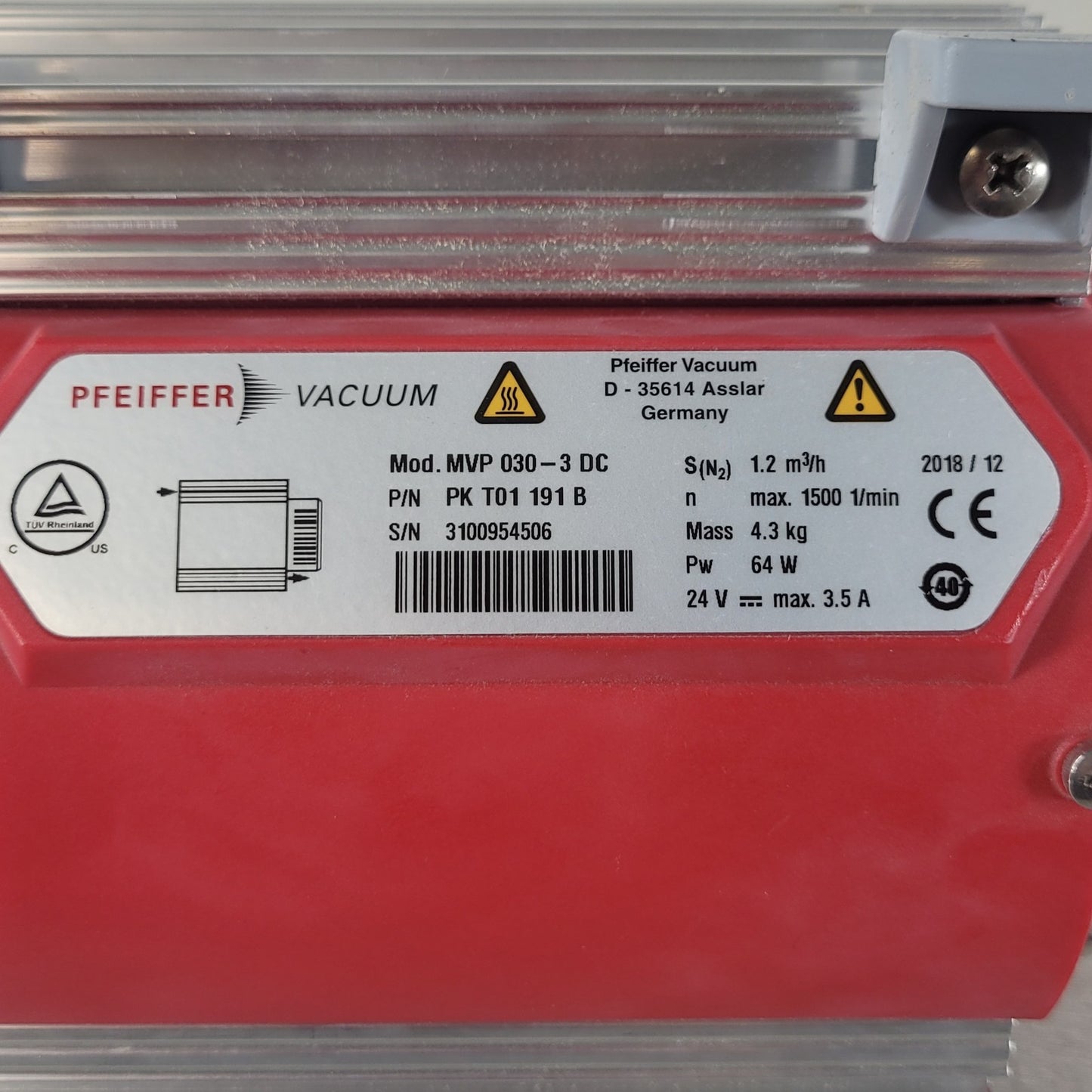 Pfeiffer MVP 030-3 DC Oil-Free Diaphragm Vacuum Pump 24V PK T01 191 B 1.2 m3/h