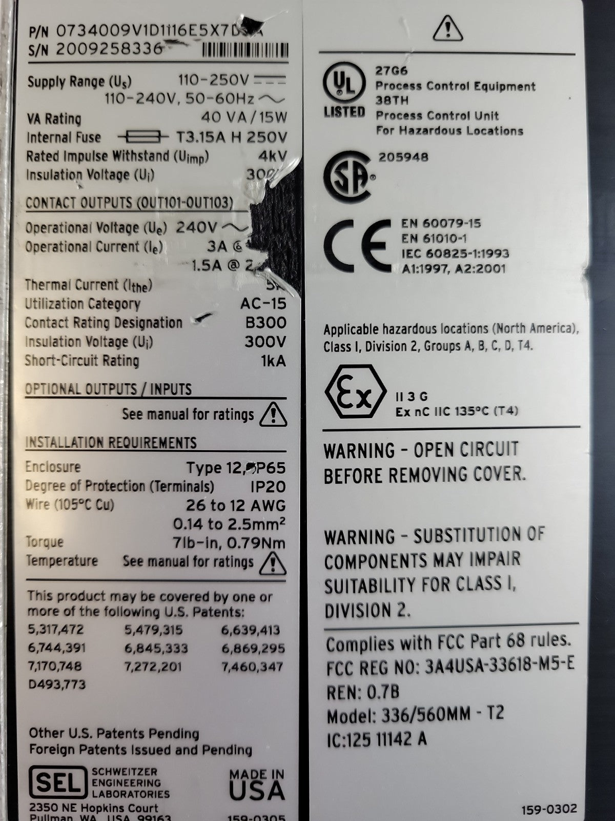 Schweitzer Engineering Laboratories SEL-734 CL10 Advanced Metering System