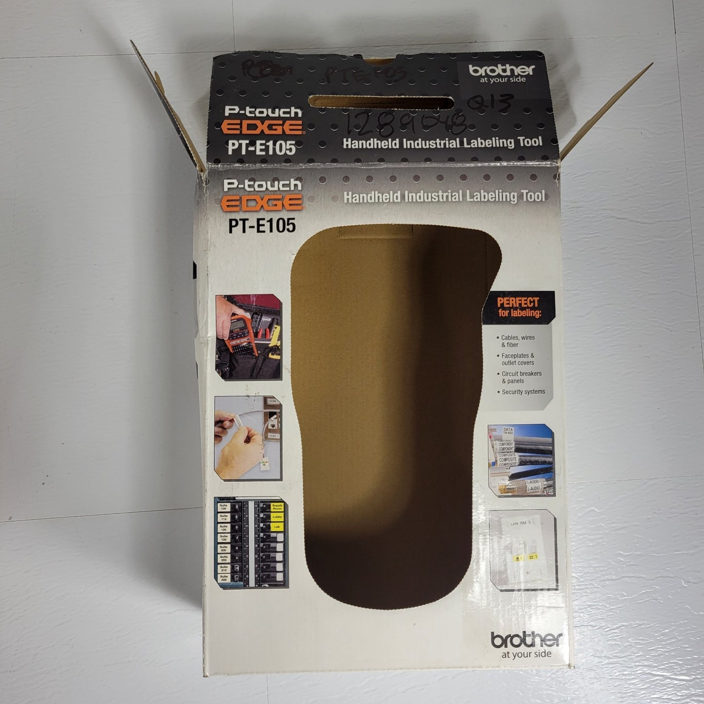 TESTED BROTHER PTE105 Handheld Industrial Labeling Tool w/12mm Tape & Manuals