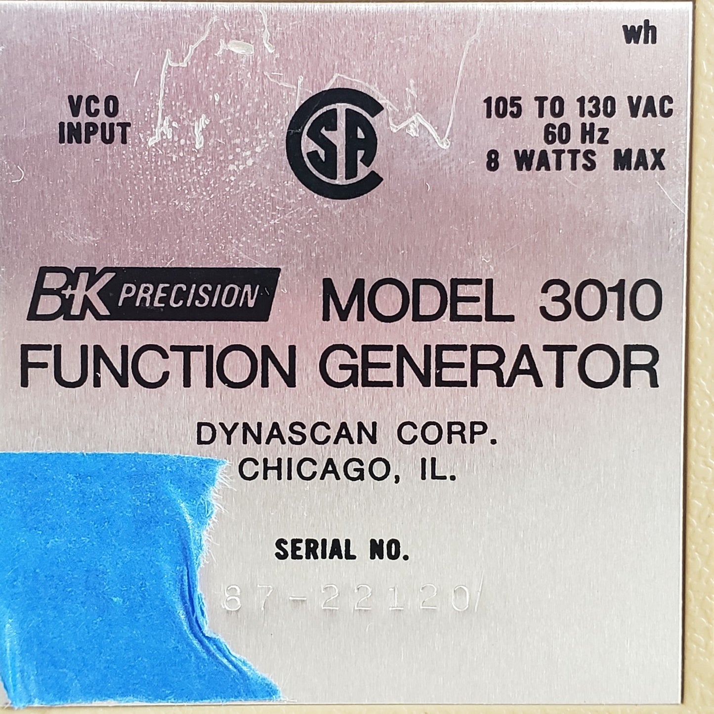 B&K Precision 3010 Function Generator 1MHz Sine Square Triangle TTL No Cable