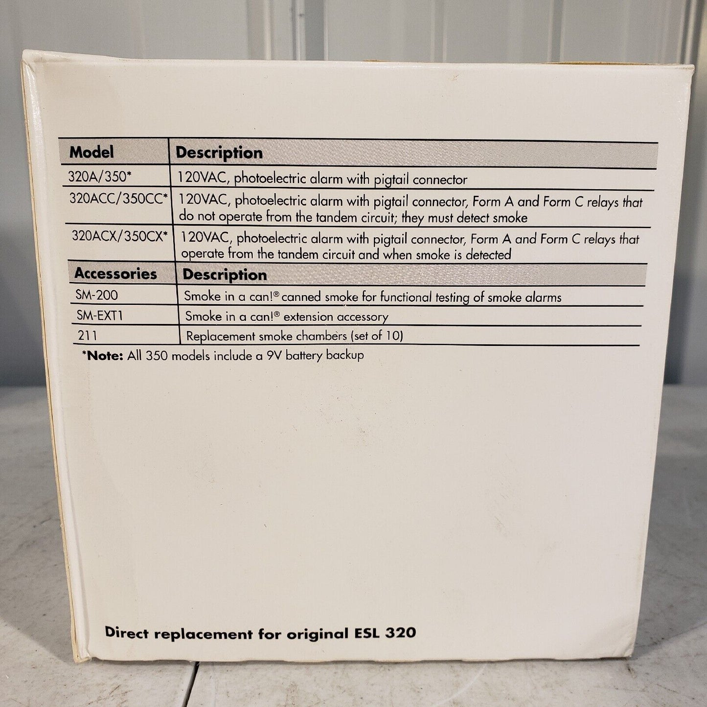 ESL 320ACX Series Photoelectric Smoke Alarm 320ACX 1034238 Rev C