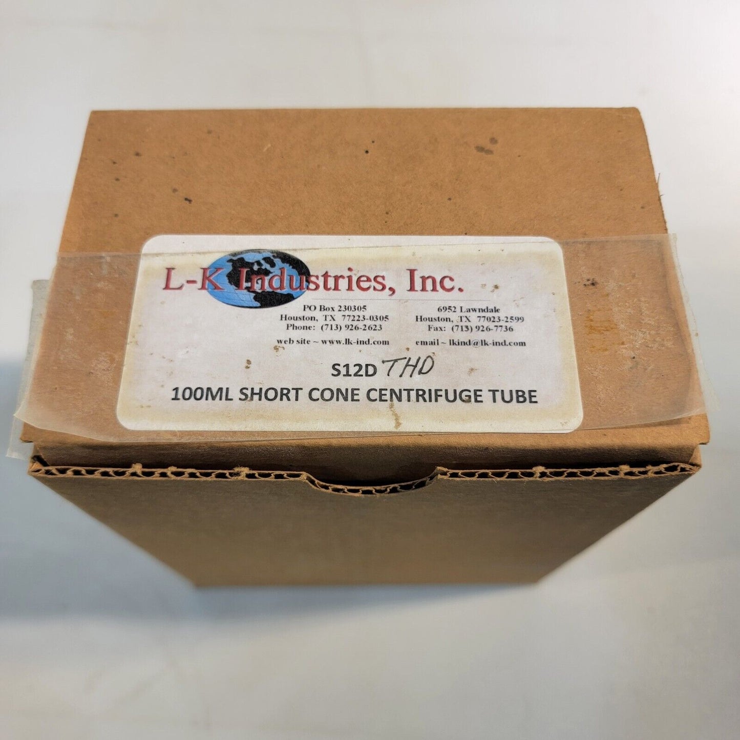 Lot of 1, L-K Industries S12D THD 100mL Short Cone Centrifuge Tube ASTM Glass