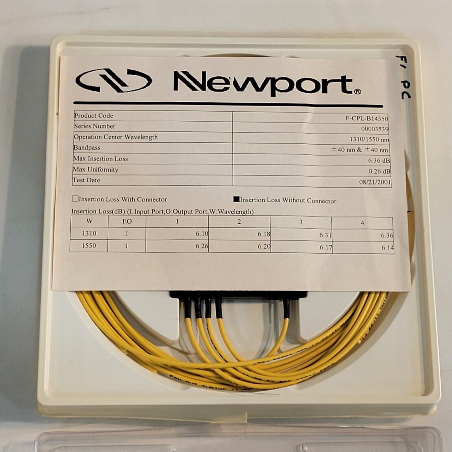 Newport F-CPL-B14350 Fiber Coupler 4:1 Split 1310/1550nm Wavelength I/O