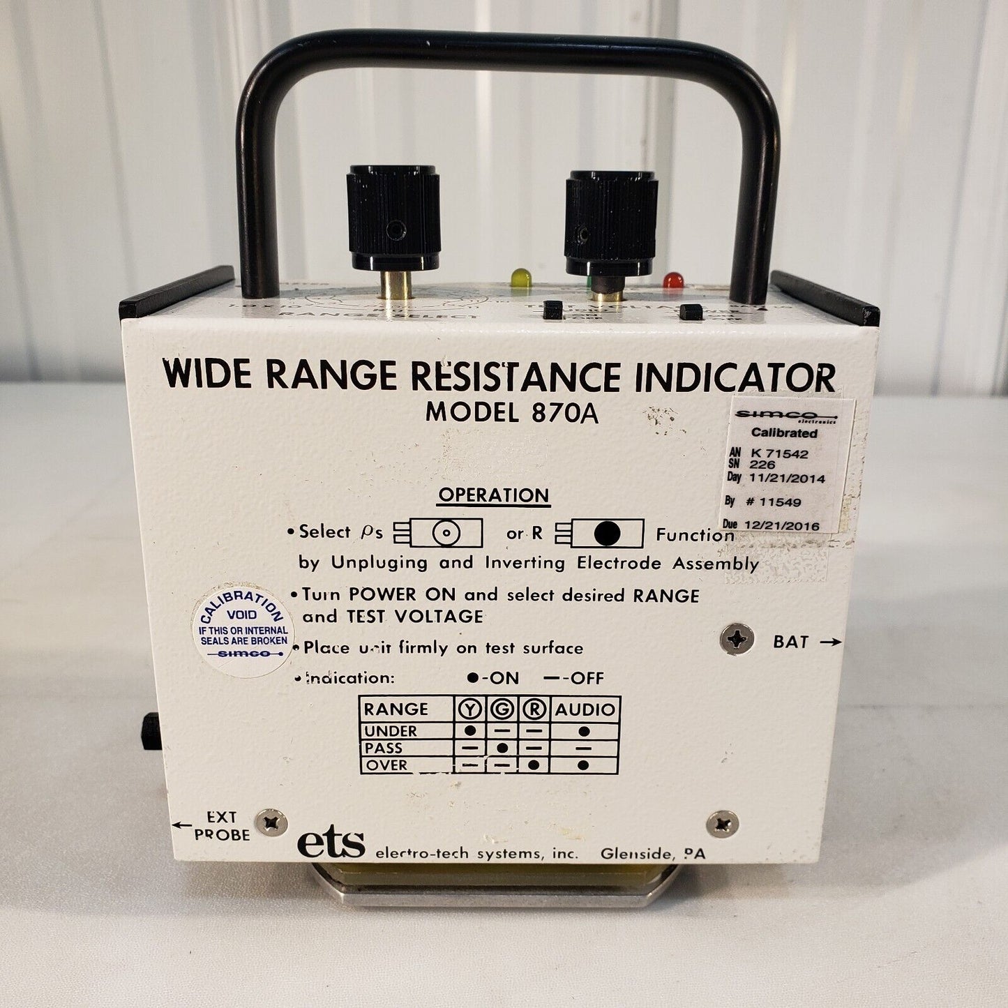 Electro-Tech Wide Range Resistance Indicator 870 w/ Surface Resistance Probe Kit