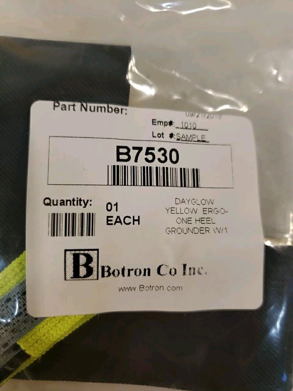 Botron B7530 Dayglow Yellow Ergo-one Heel Grounder With 1 Meg Res ESD Safety