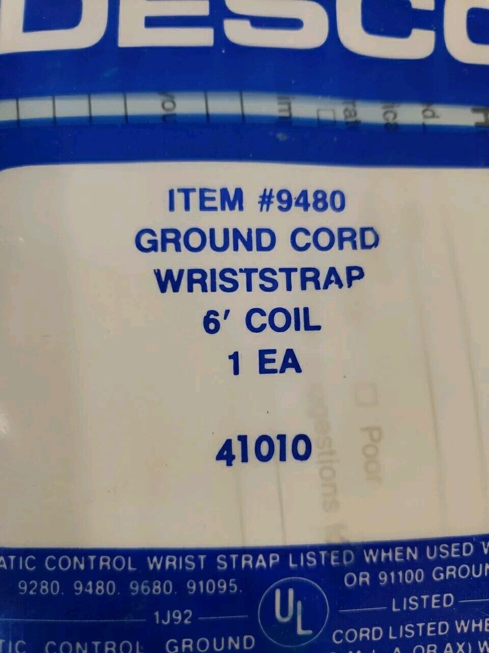 Desco 9480 Ground Cord Wriststrap 6ft Coil ESD Electrostatic Discharge Safety