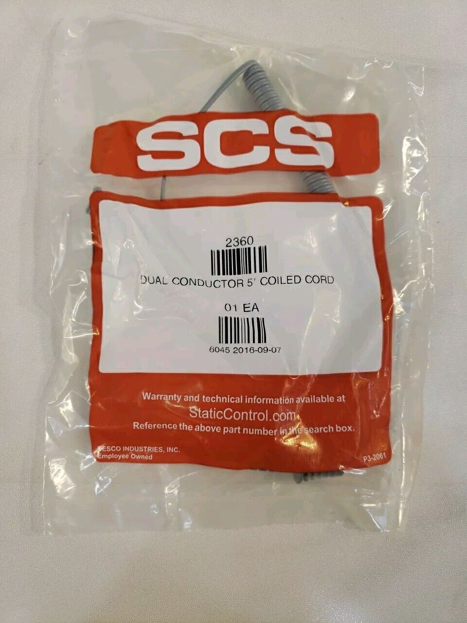 Desco 2360 SCS Dual Conductor 5ft Coiled Cord Esd Electrostatic Safety