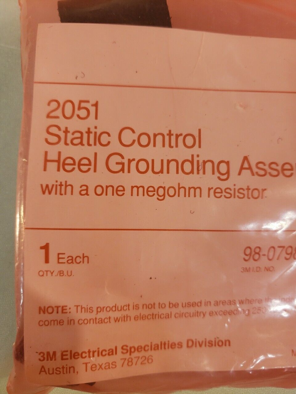 3M 2051 Static Control Heel Grounding Assemble 1 Megohm Resistor ESD Safety