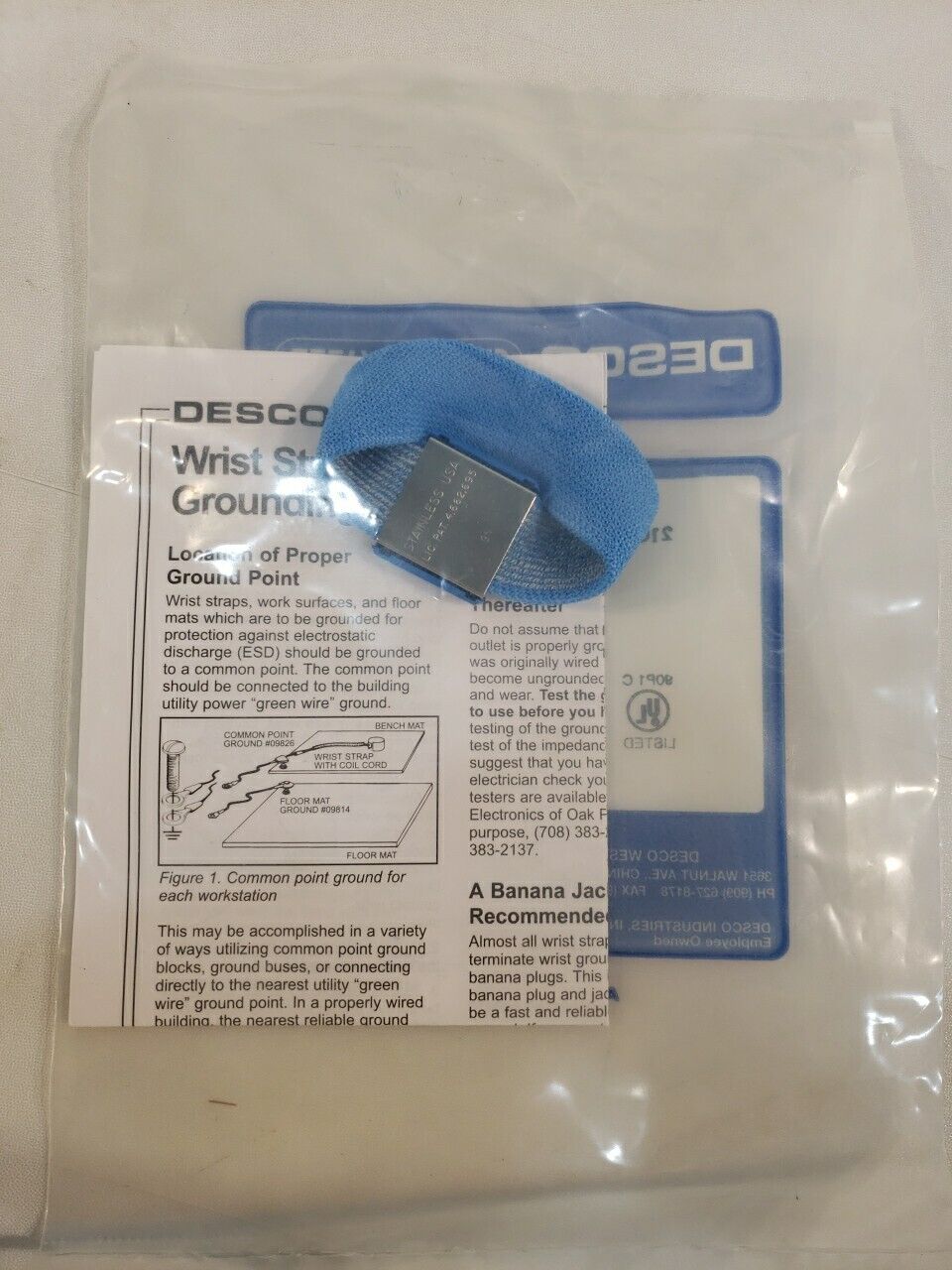 Desco 09028 Grounding Wristband Elastic Adjustable 4MM Electrostatic ESD Safety