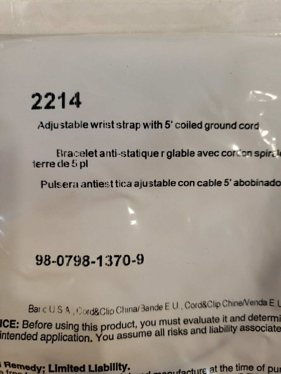 3M 2214 Adjustable Wrist Strap With 5ft Coiled Ground Cord Electrostatic Safety