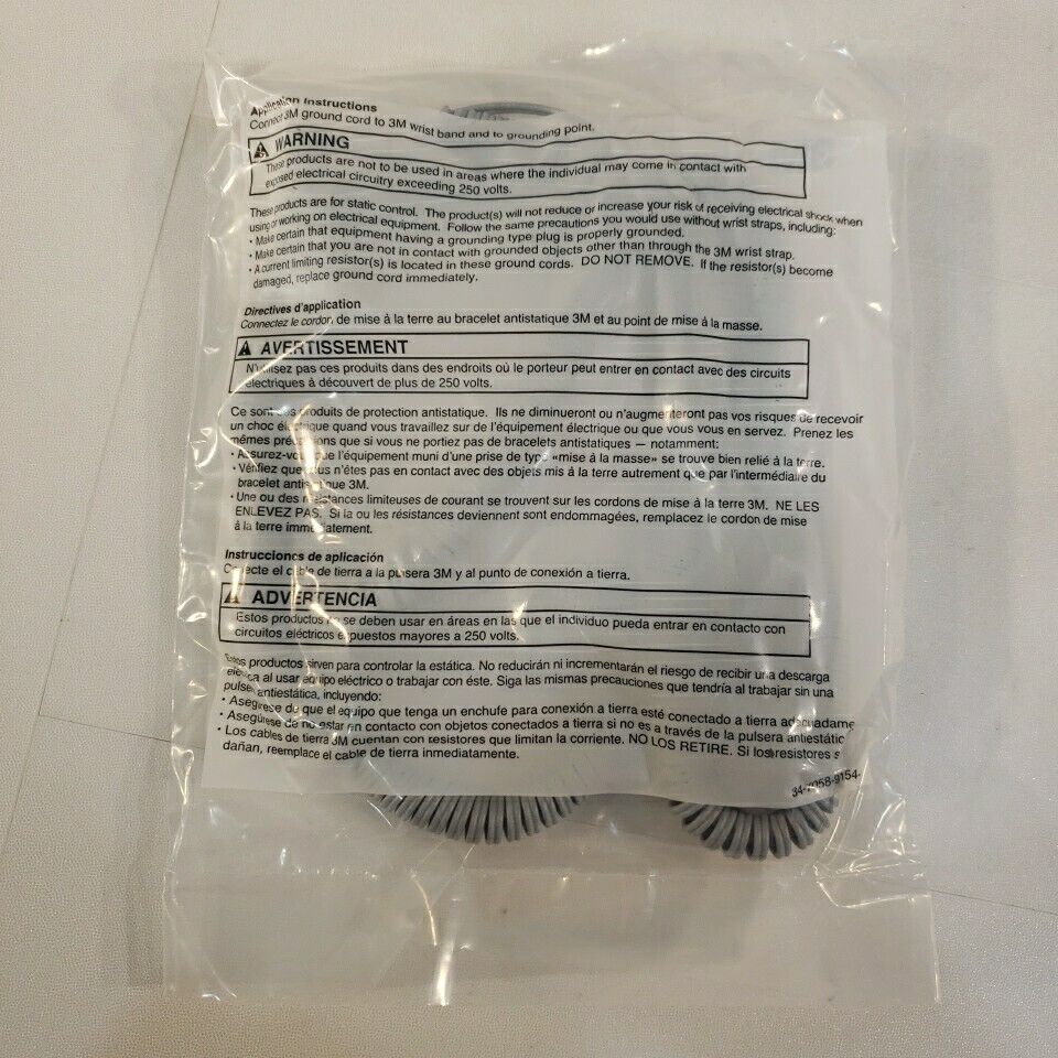 3M 2371 Dual Conductor 20ft Coiled Ground Cord ESD Electrostatic Safety