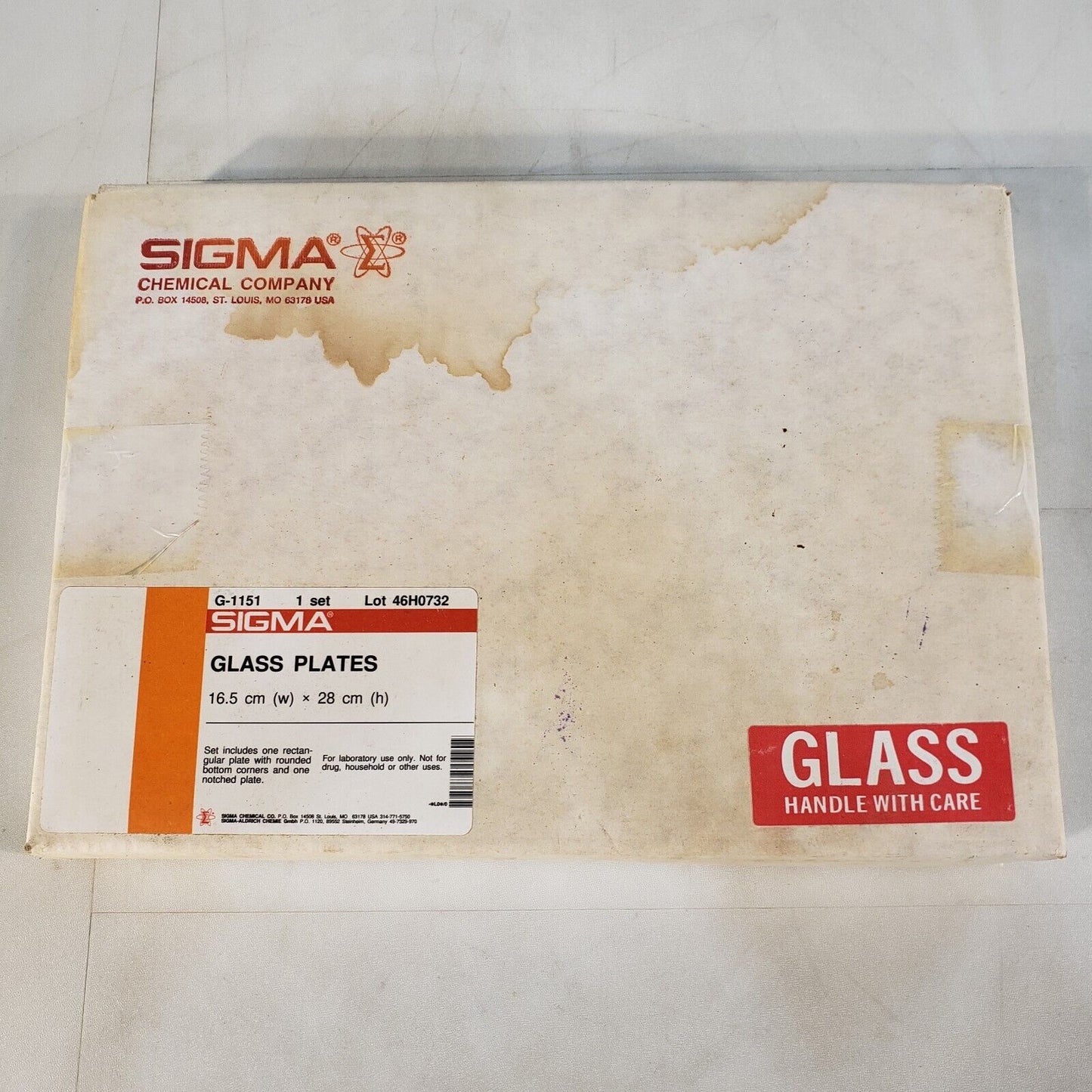 Sigma Aldrich G-1151 One Set 16.5cm x 28cm Glass Plates Wide