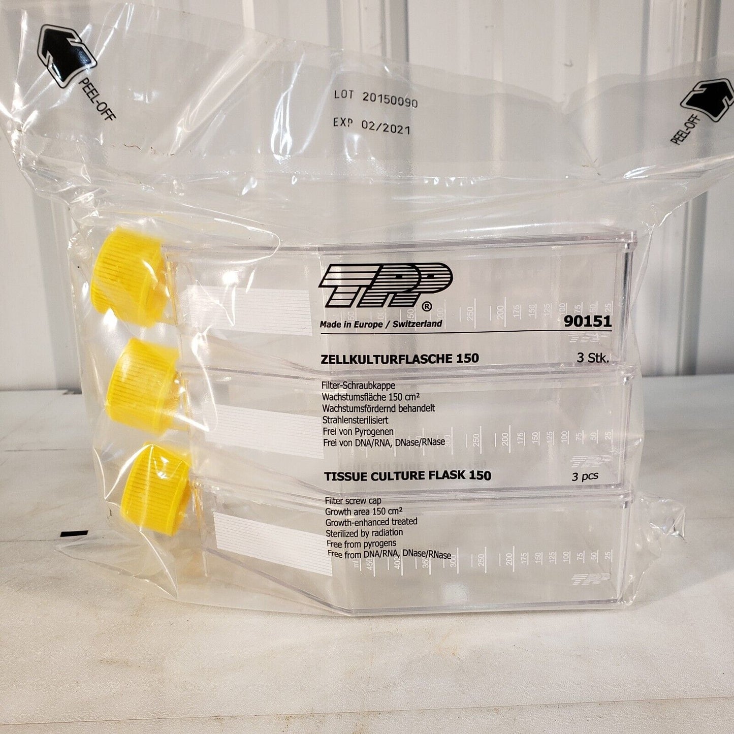Lot Of 3 TPP 90151 150cm^2 Tissue Culture Flasks 450mL New Old Stock NOS