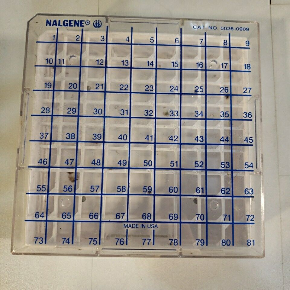 Nalgene 5026-0909 CryoBox 81-Place Cryogenic Vial Storage Box 1.2 & 2.0mL Clear