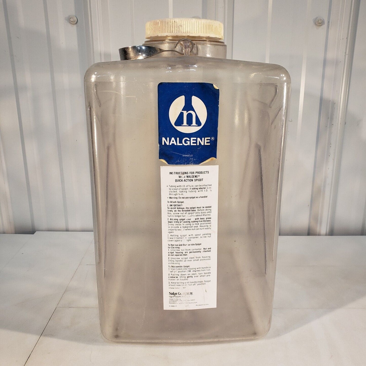 Nalgene 8-0400-07 HDPE 5 Gallon 20L Carboy With Spigot High Density Polyethylene