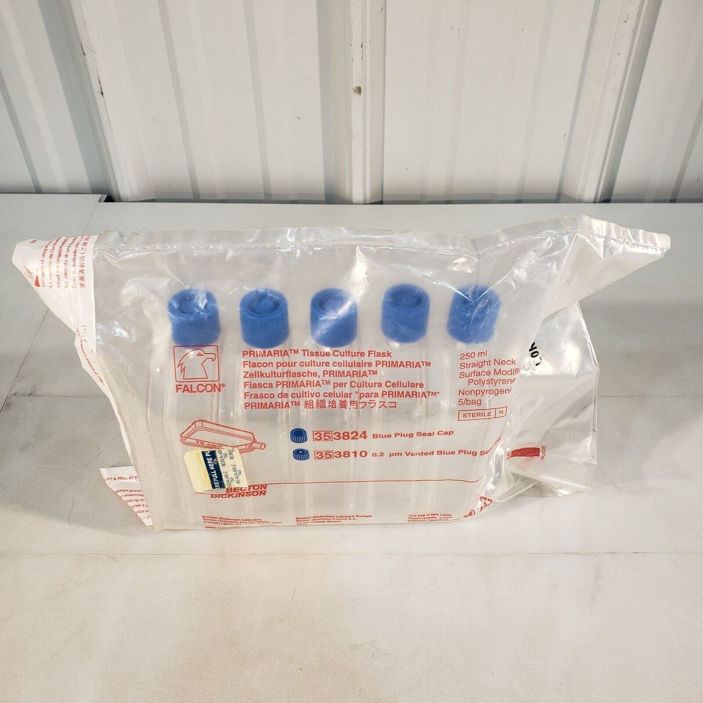 5-Pack Becton Primaria 353824 Tissue Culture Flask 250mL Straight Neck 75cm^2