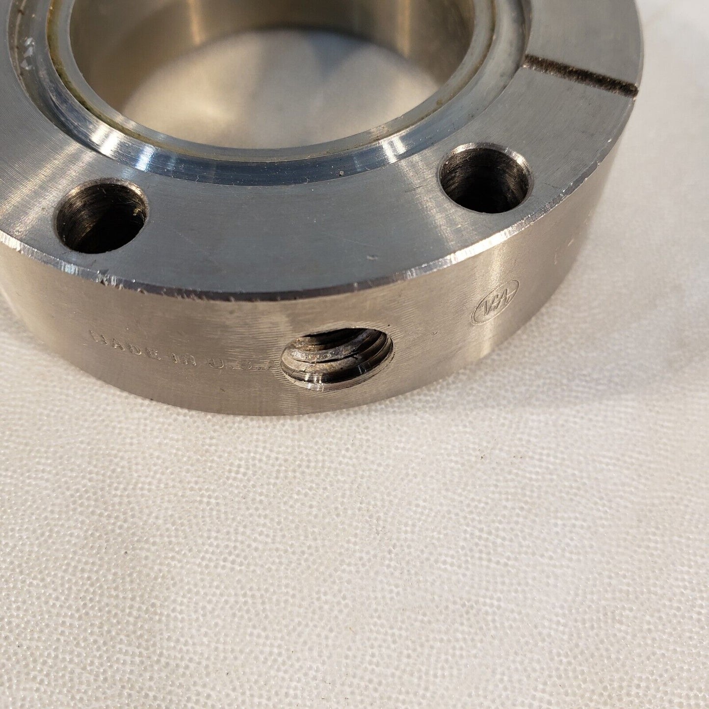 Varian 2.75" DN35CF Double Sided Flange w/ Side Port Fitting High Vacuum SS