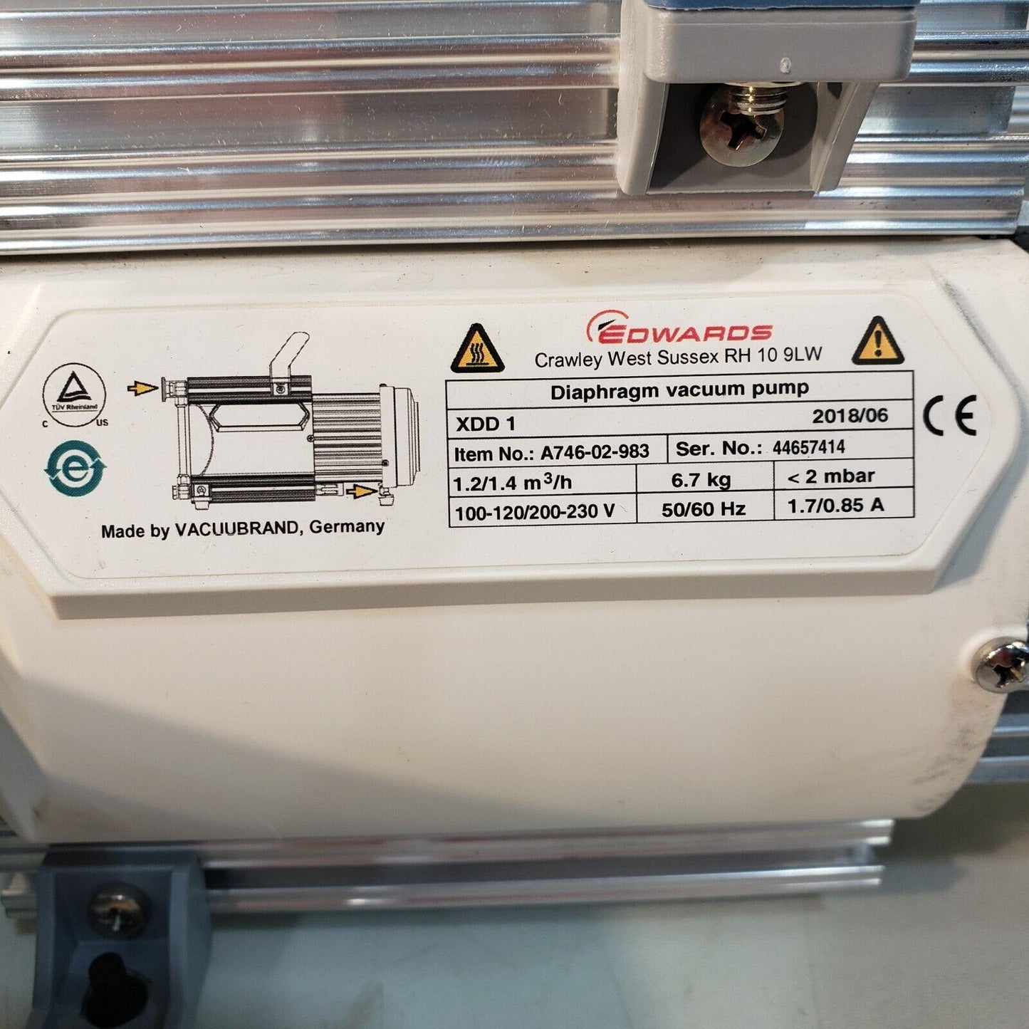 Edwards XDD 1 Diaphragm Vacuum Pump *Low Suction* 2 mbar 120v A746-02-983