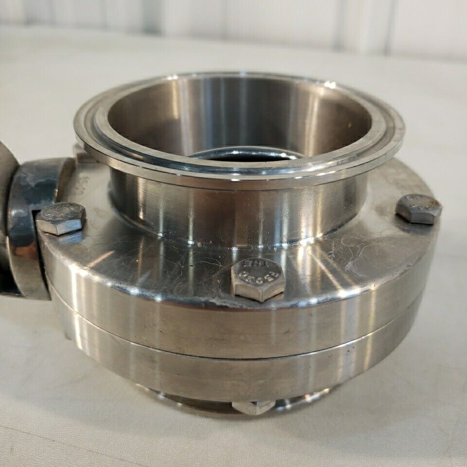 Definox Tri Clover 3" Manual Butterfly Valve Sanitary Stainless Steel Fitting