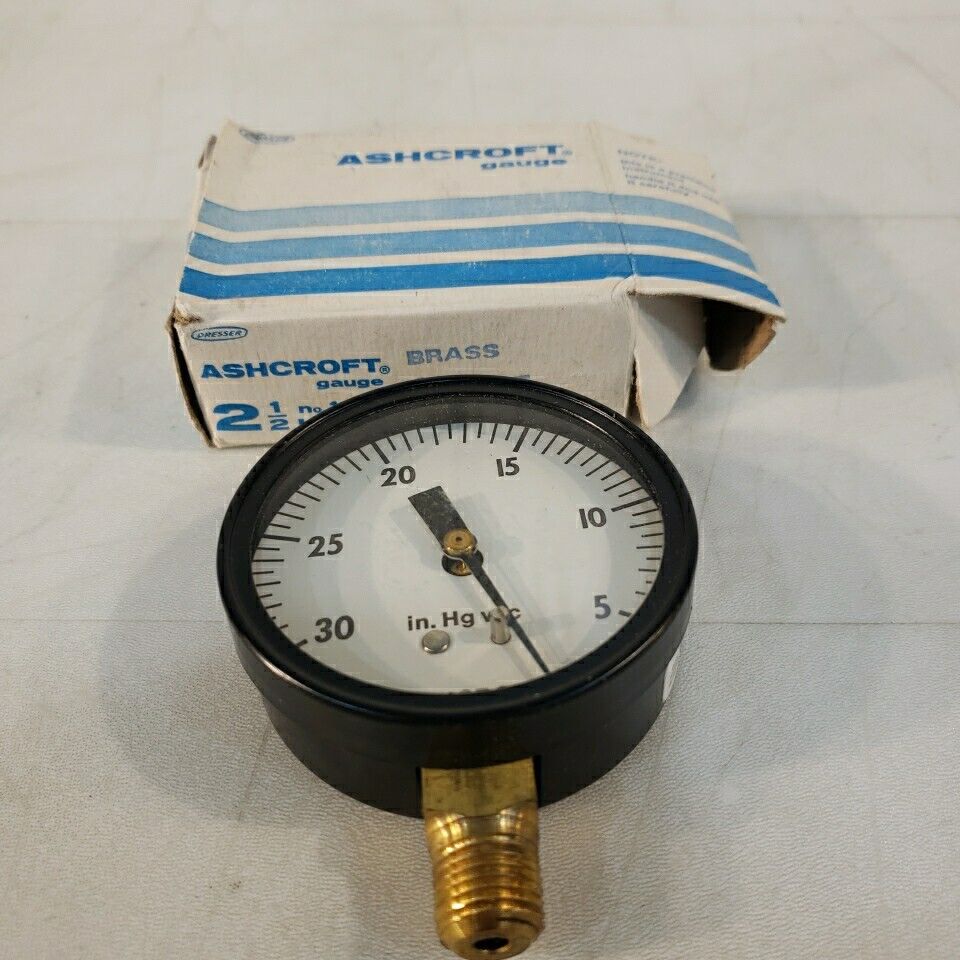Ashcroft 1000 Vacuum Gauge 030 in Hg Vac 1/4" NPT Brass 2.5" Wide Dre
