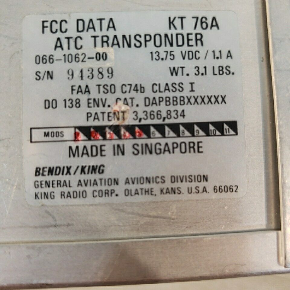 Bendix King KT 76A ACT Transponder