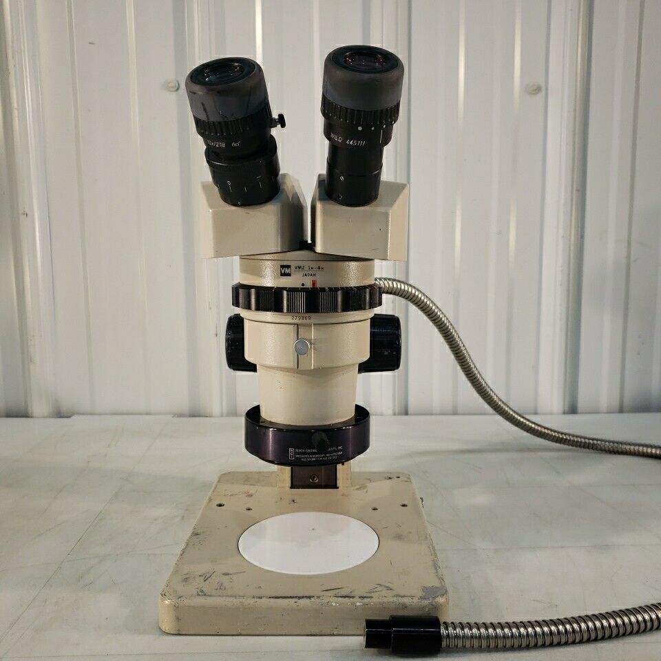 Olympus VMZ 1x-4x StereoZoom Microscope w/ 10x Eyepieces, Fiber Ring, Stand, etc