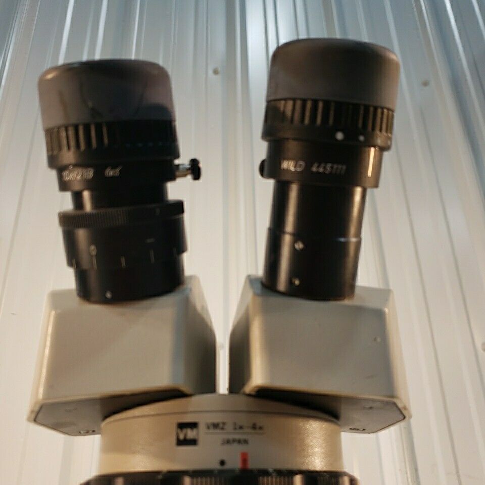 Olympus VMZ 1x-4x StereoZoom Microscope w/ 10x Eyepieces, Fiber Ring, Stand, etc