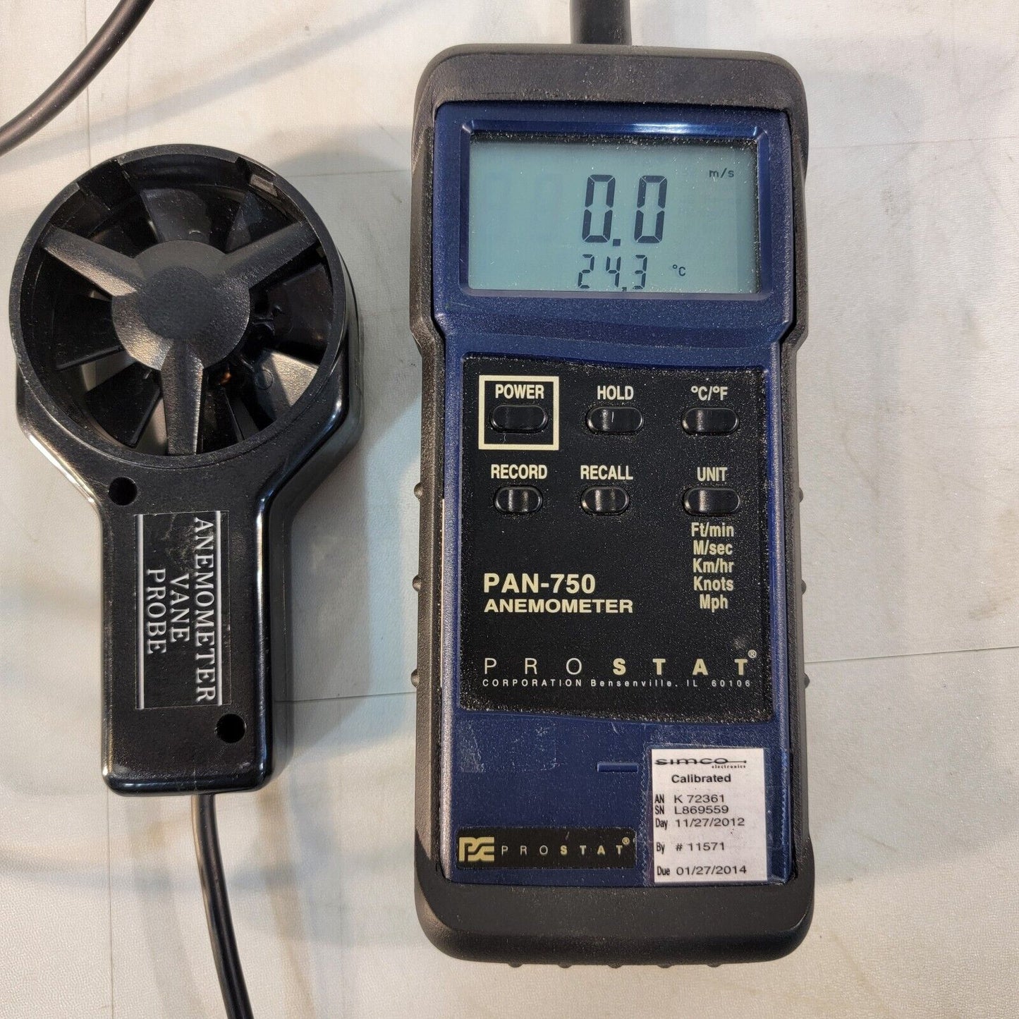 Prostat PAN-750 Vane Probe Anemometer Air Speed Handheld Device