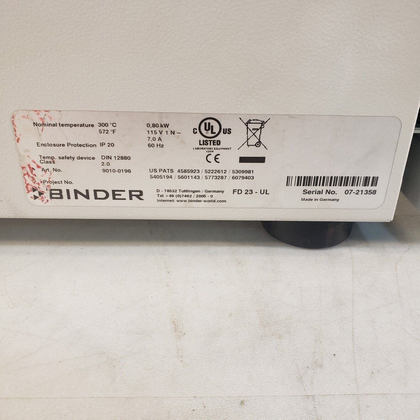 Binder 9010-0196 FD 23 Laboratory Oven - Tested Works, Heats Up To 290 deg C.