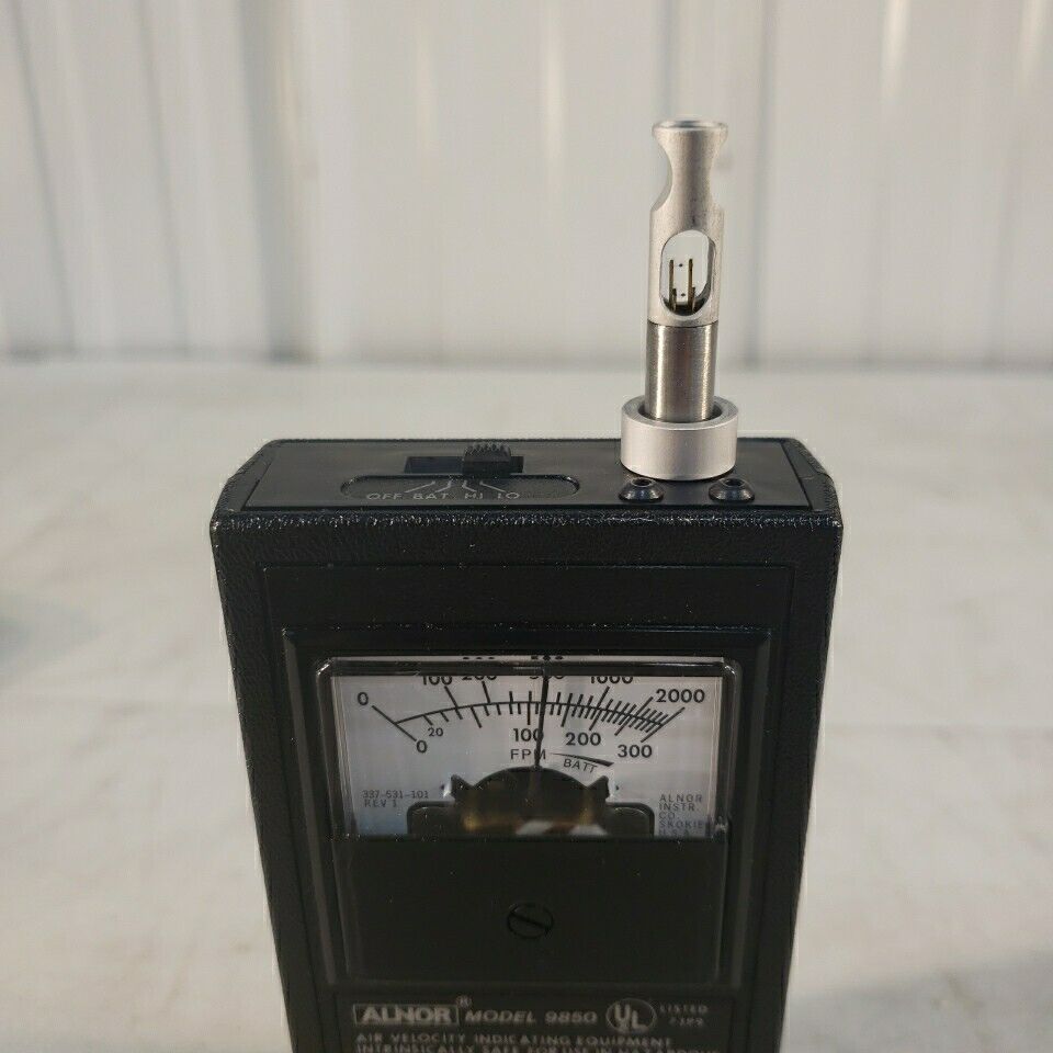 ALNOR 9850 Thermo-Anemometer Air Velocity Meter Indicating Equipment W/extras