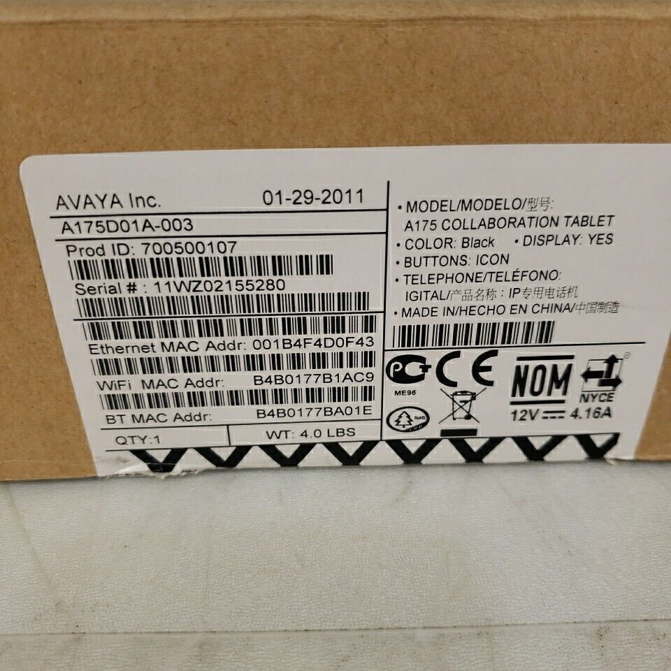 Avaya A175 Wifi Collaboration Tablet 700500107 Black Display Icon Buttons