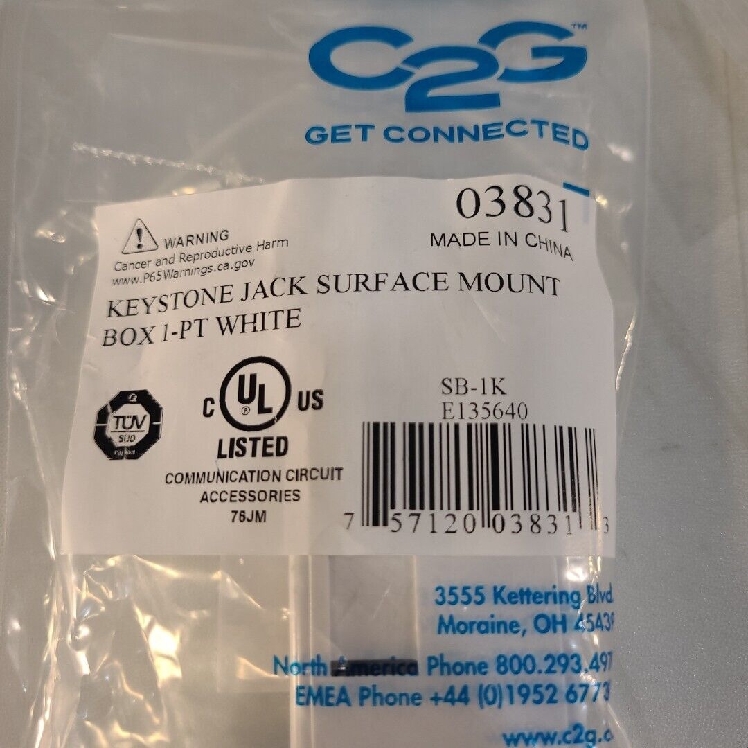 C2G 03831 Keystone Jack Surface Mount Box 1-PT White