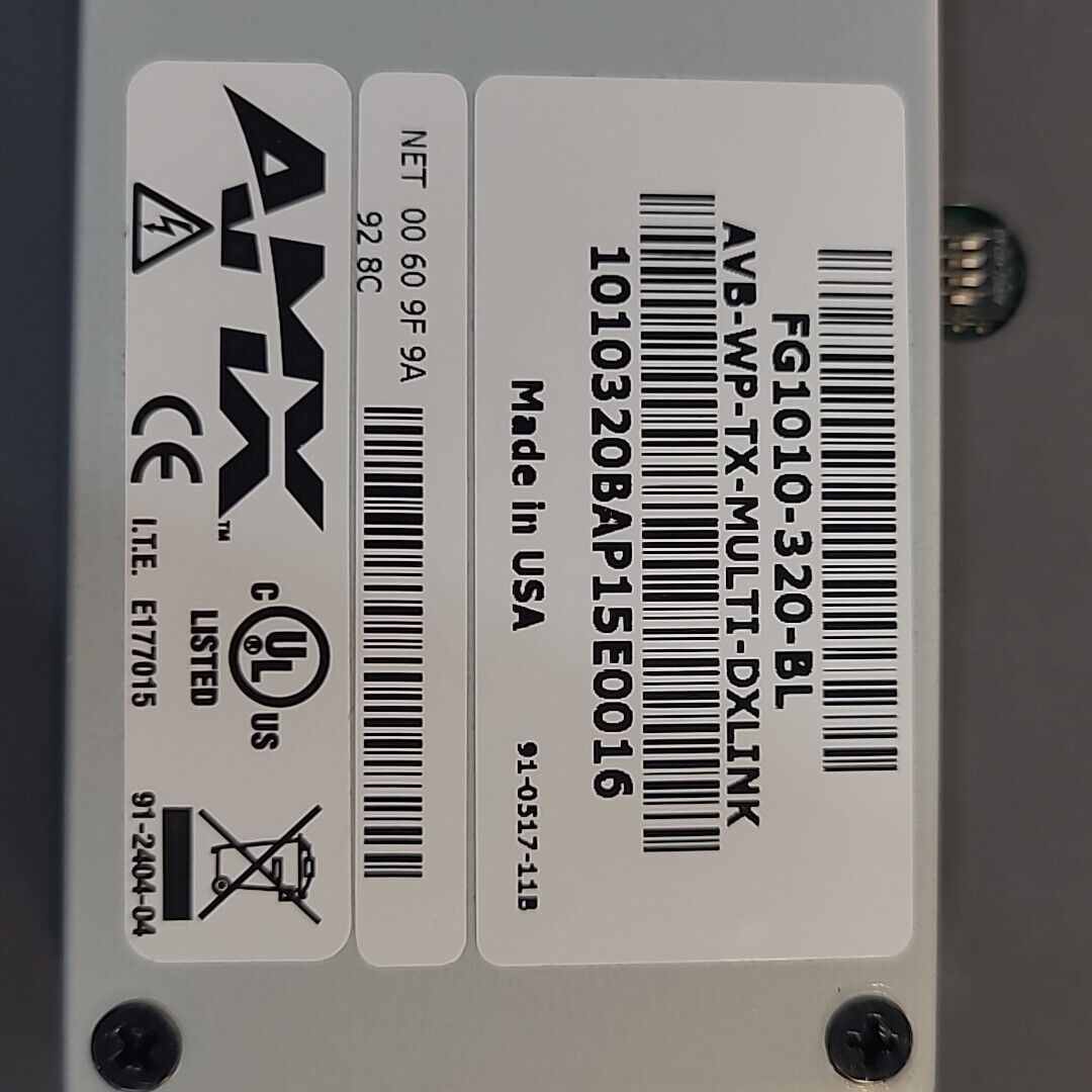 AMX AVB-WP-TX-MULTI-DXLINK-BL Multi-Format White Wallplate Transmitter