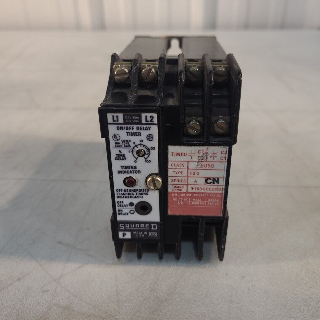 Square D FS-3 9050 On/Off Delay Timer 3-180s 120V 60hz 572A