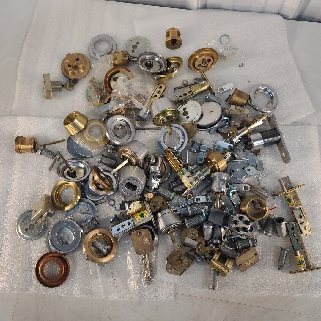 Vintage Large Lot Of Locks Deadbolts Keys Latches Cores Simplex Yale Ilco Parts