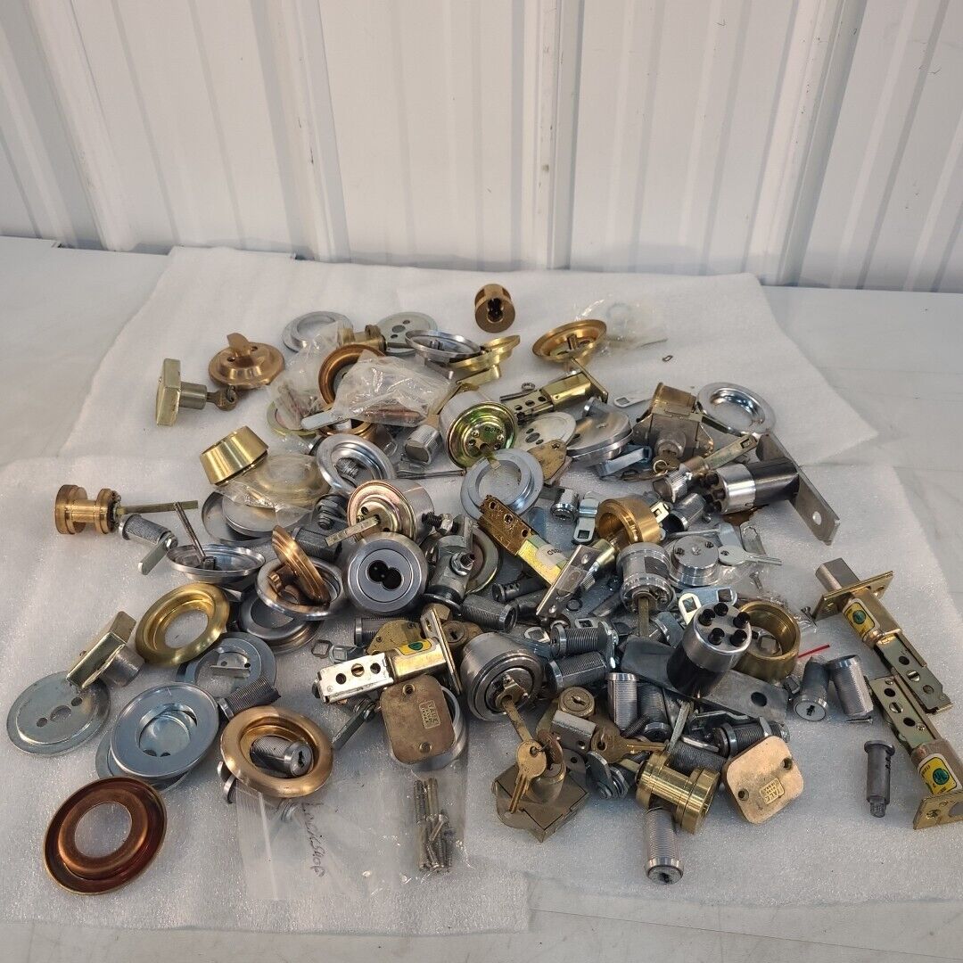 Vintage Large Lot Of Locks Deadbolts Keys Latches Cores Simplex Yale Ilco Parts