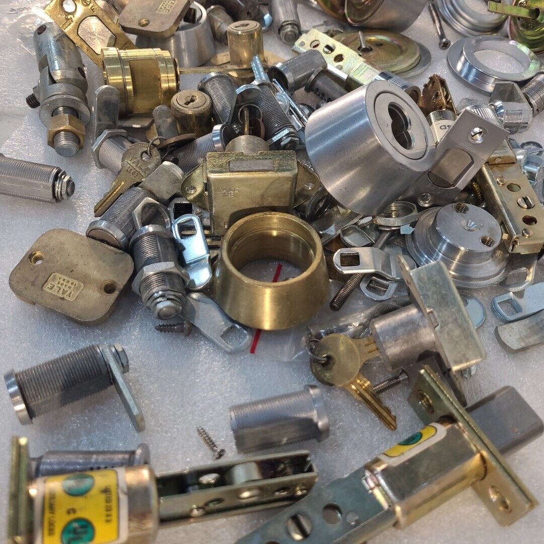 Vintage Large Lot Of Locks Deadbolts Keys Latches Cores Simplex Yale Ilco Parts