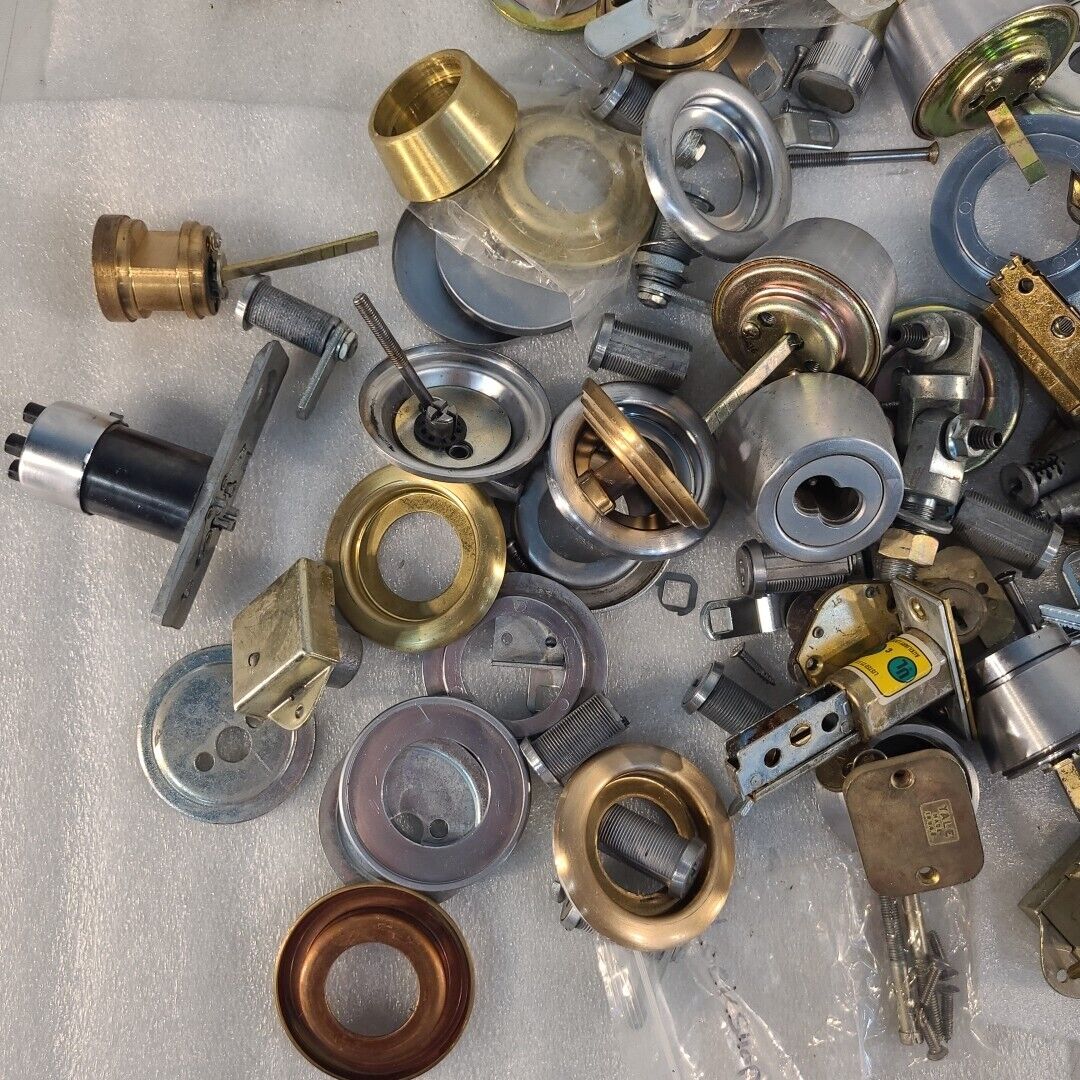 Vintage Large Lot Of Locks Deadbolts Keys Latches Cores Simplex Yale Ilco Parts