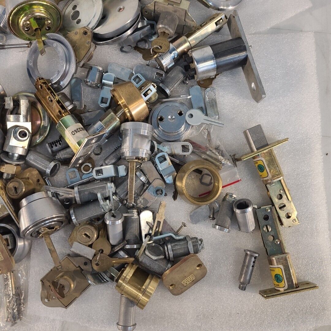 Vintage Large Lot Of Locks Deadbolts Keys Latches Cores Simplex Yale Ilco Parts