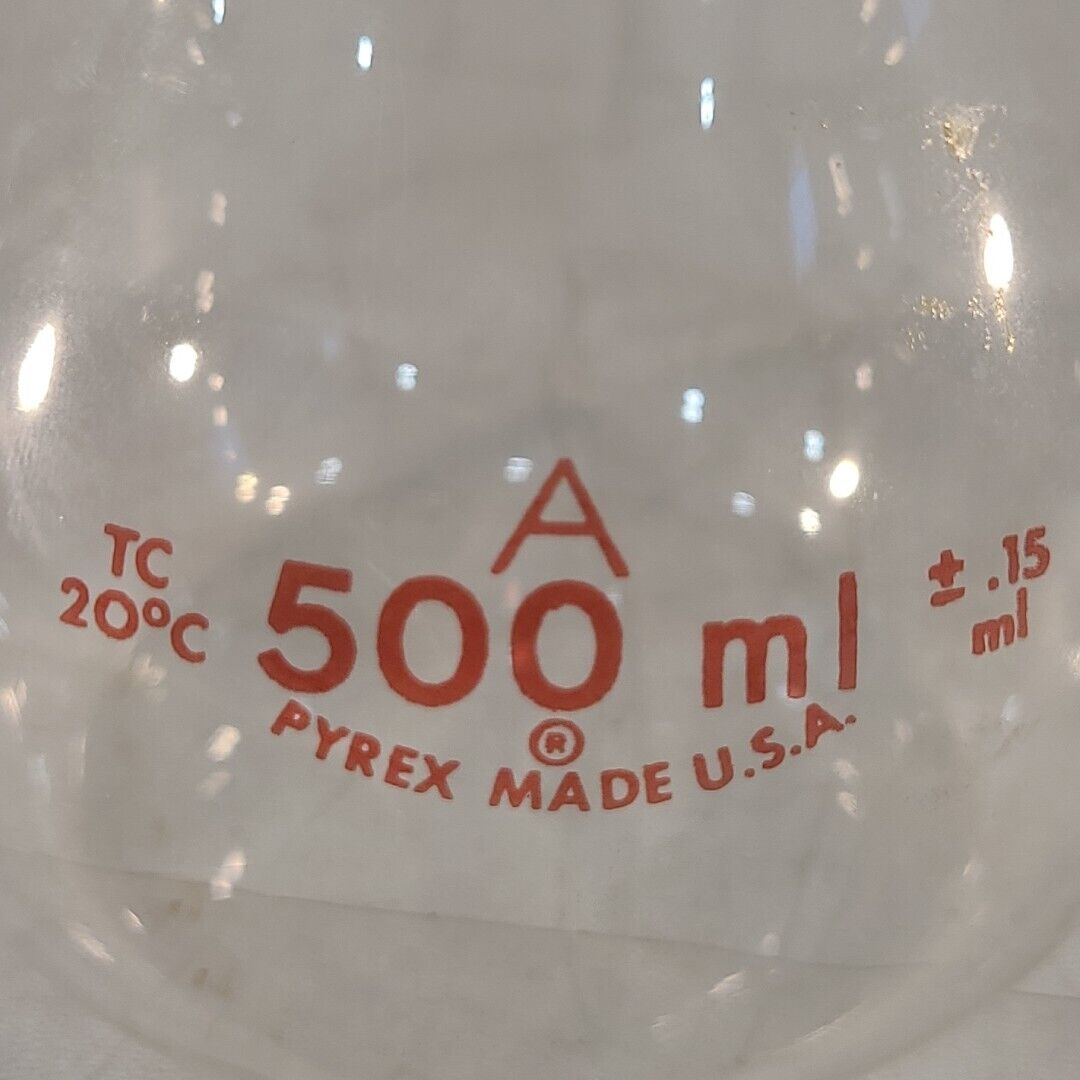 Pyrex 500mL Flat Bottom Long Neck Flask A 10" Labratory Glassware Tc