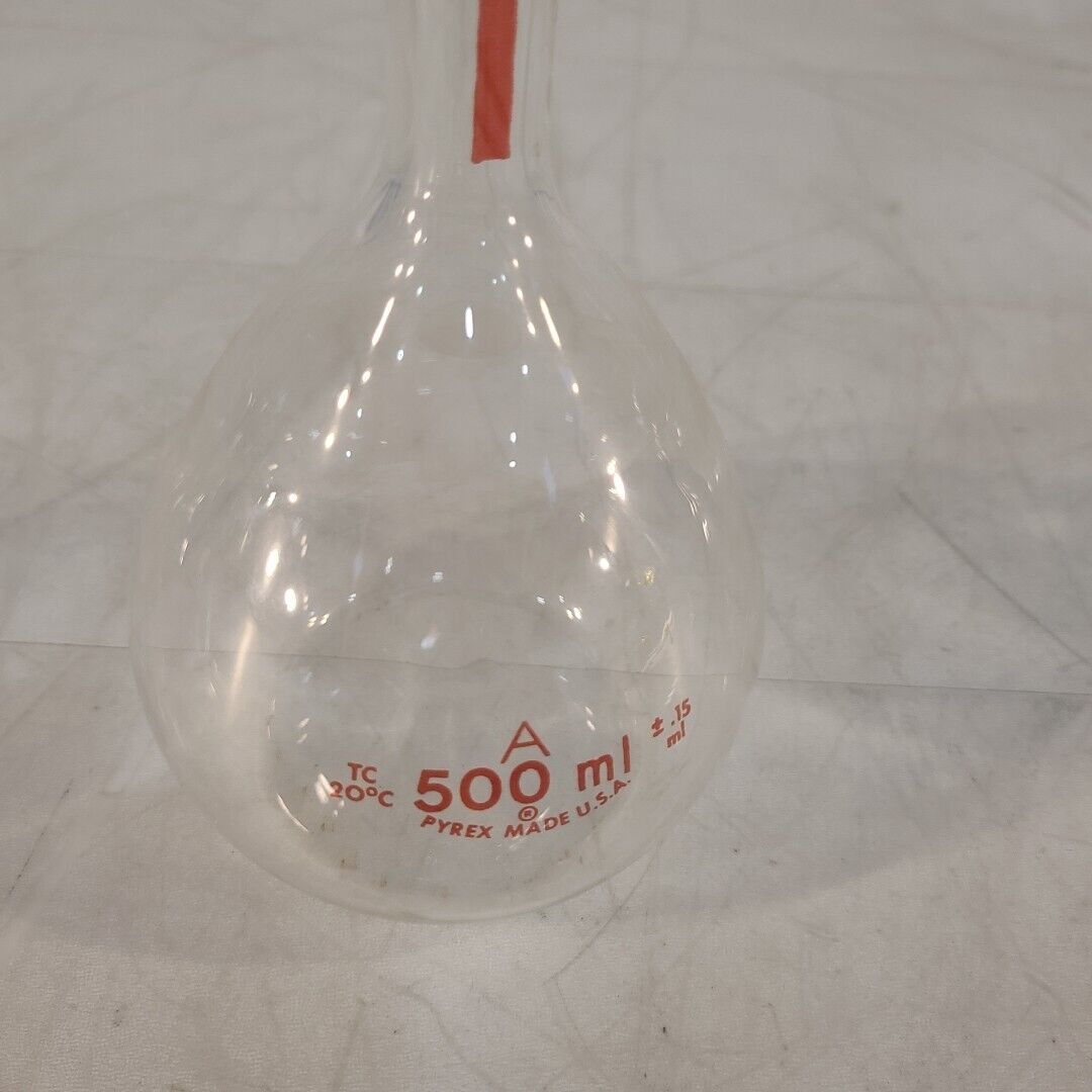 Pyrex 500mL Flat Bottom Long Neck Flask A 10" Labratory Glassware Tc