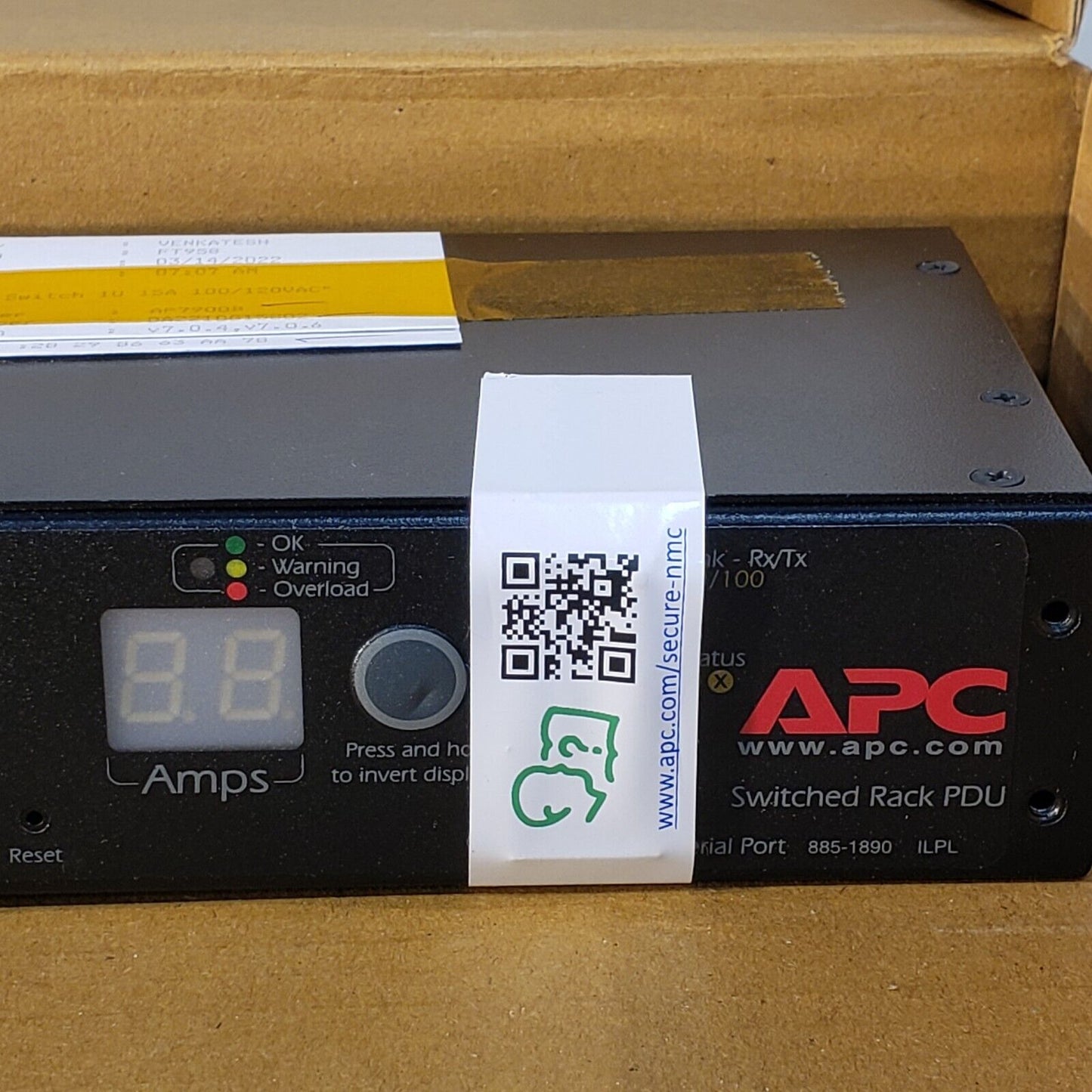 APC AP7800B 1U 15A Metered Rack PDU - Black 100/120VAC 50/60Hz 12A Max (UL)