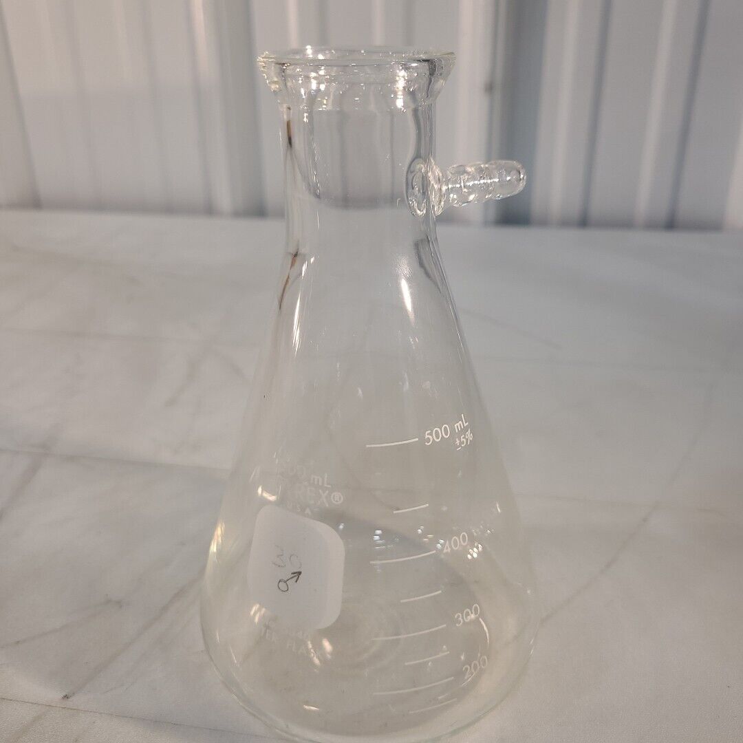 Pyrex 5340 500mL Erlenmeyer Flask Conical W/ Sidearm Filtering Labratory Glass
