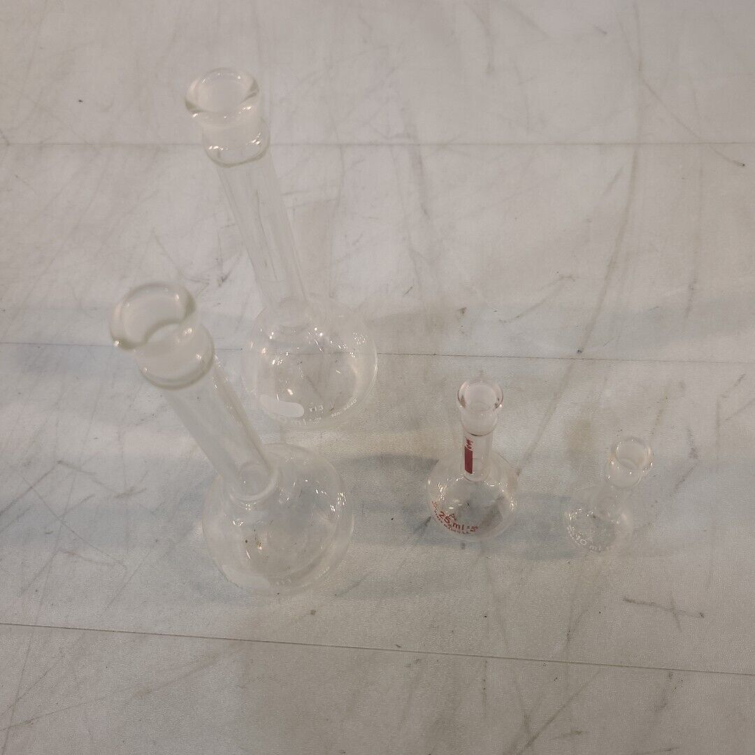 Lot Of 4 Pyrex 5640 Volumetric Flask 2x 100mL 1x 25mL 1x 10mL Glass Laboratory